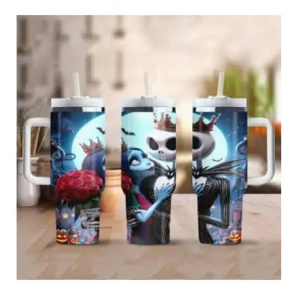 Jack Skellington 40oz Stainless Steel Insulated Tumbler w/Handle & Straw - New - Picture 1 of 4